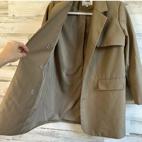 🍁 J. ING Contemporary Belted Blazer Jacket Trench Coat Relaxed Fit Tan XS - Picture 4 of 12